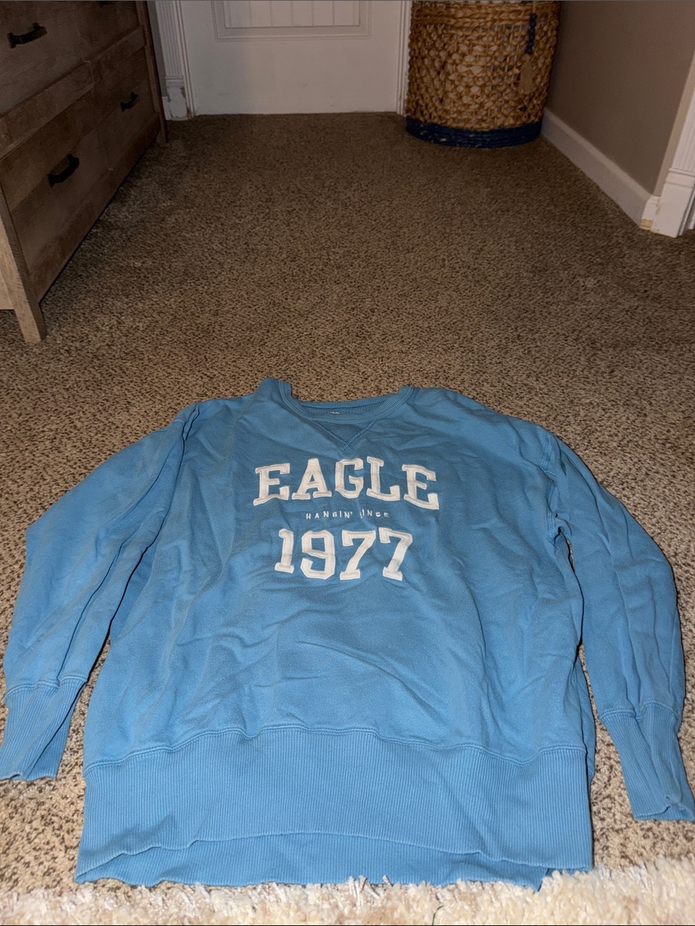 American Eagle Outfitters Light Blue 'EAGLE 1977' Crewneck Sweatshirt